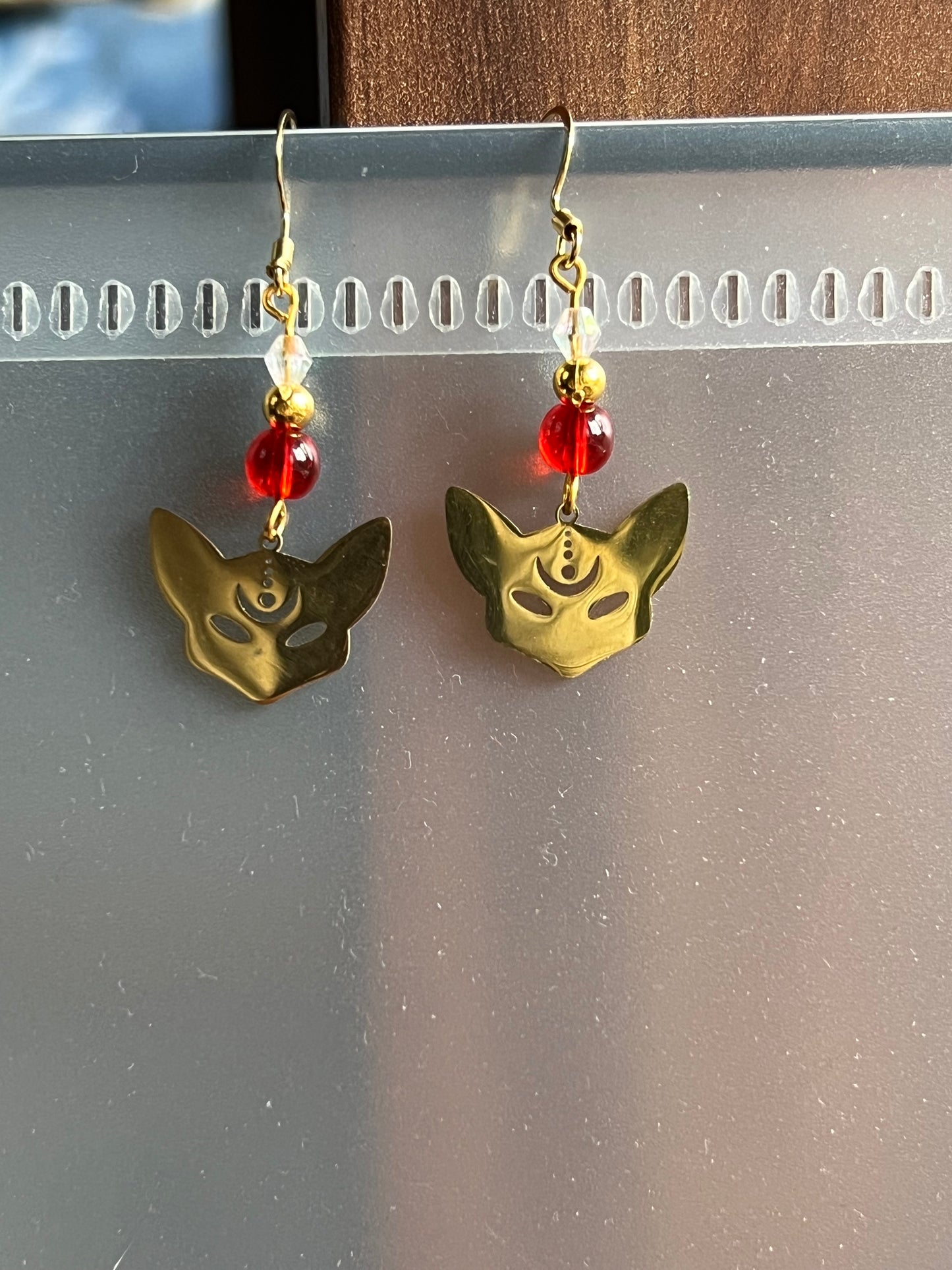 Edelstahl Ohrringe Kitsune Shinju Rote Glas Perle