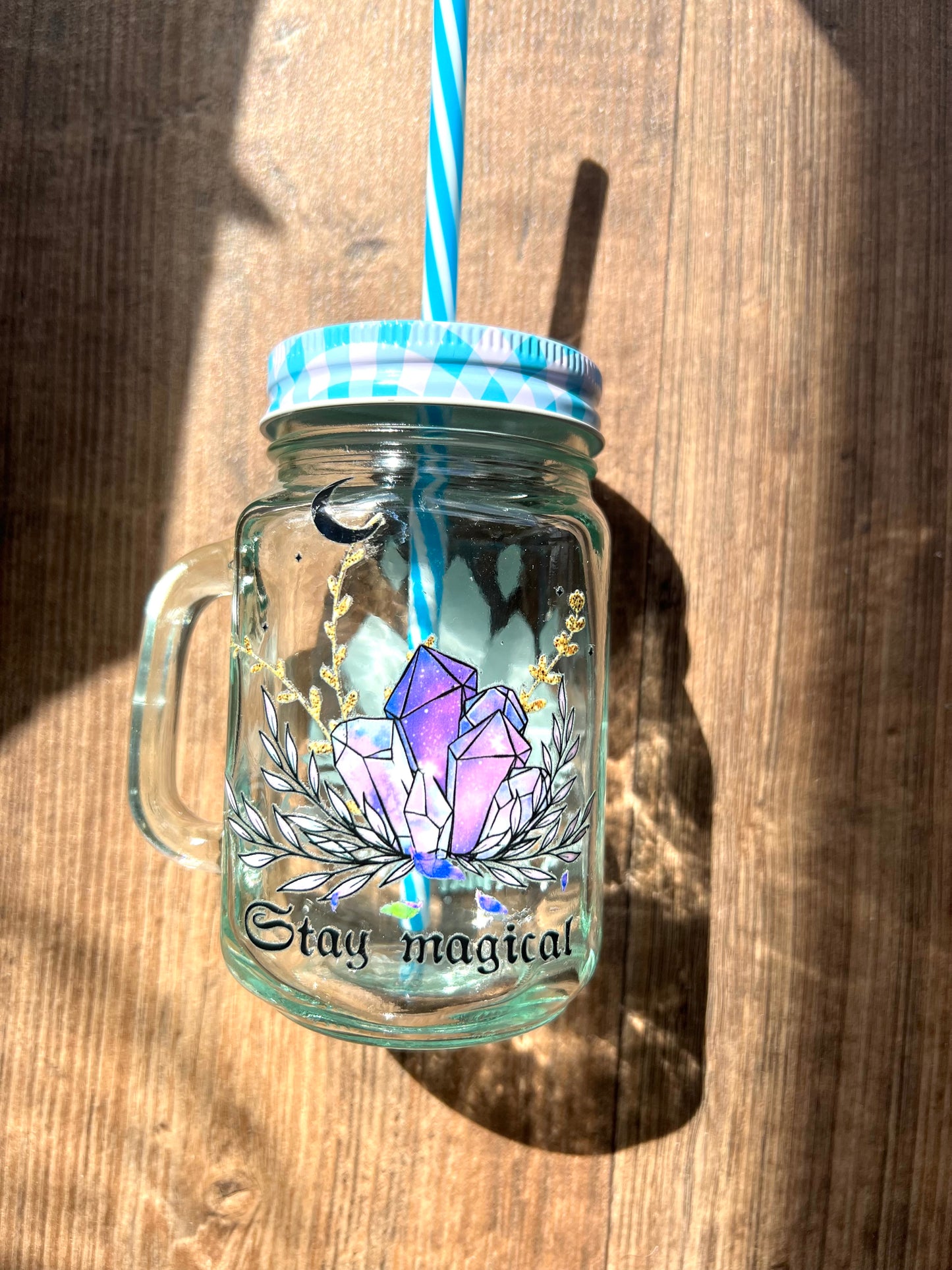 Nachhaltiges Trinkglas 450ml mit Mehrweg-Strohhalm & Witchy Sticker