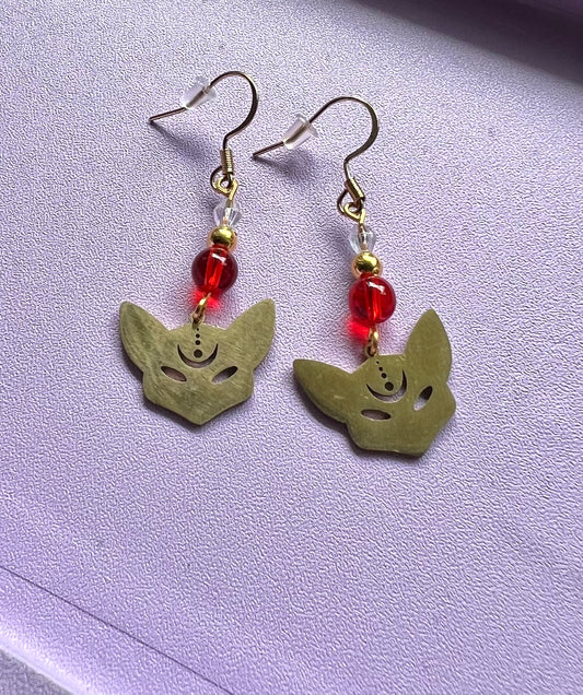 Edelstahl Ohrringe Kitsune Shinju Rote Glas Perle