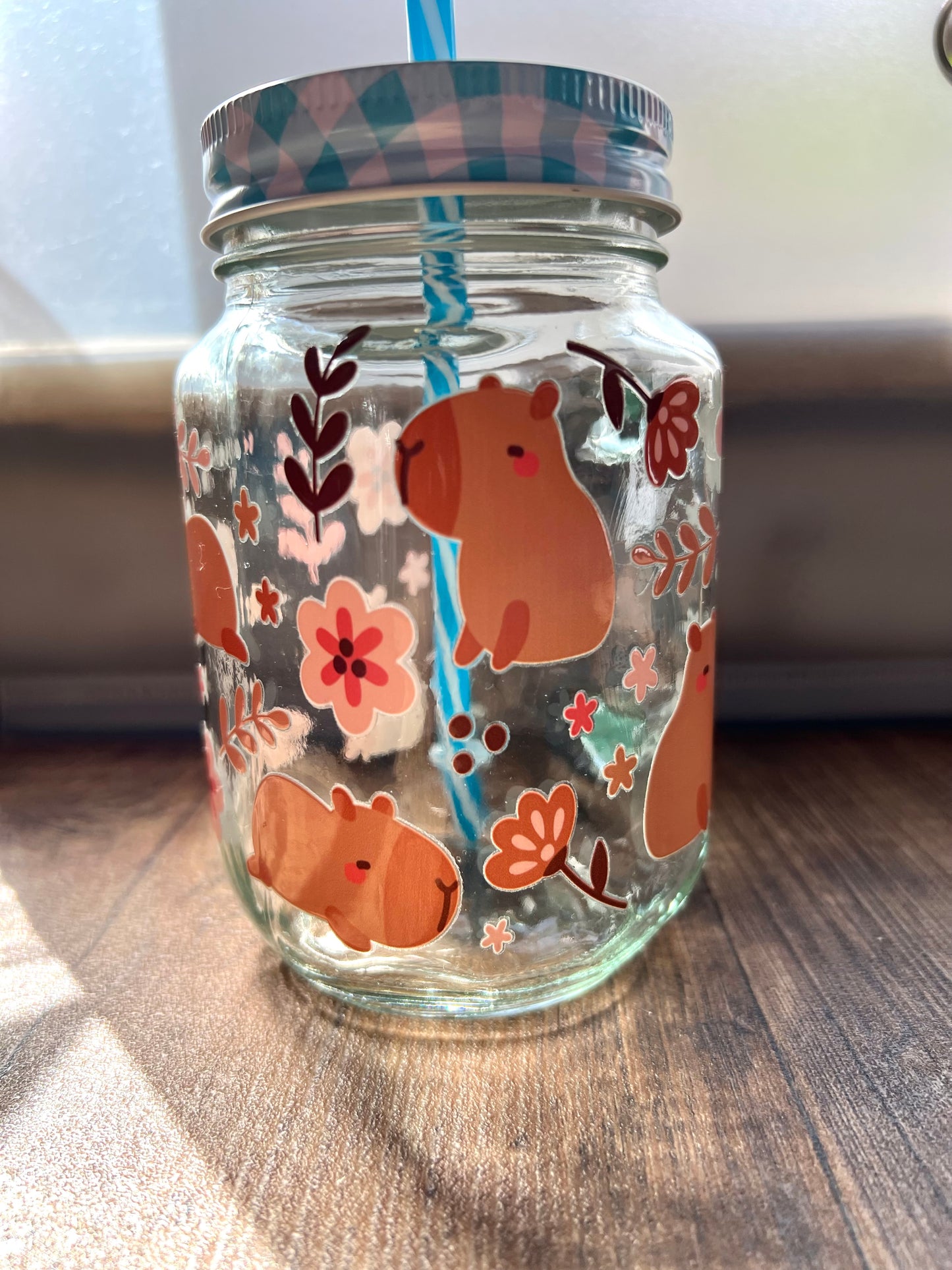 Nachhaltiges Trinkglas 450ml mit Mehrweg-Strohhalm & Capybara Motiv