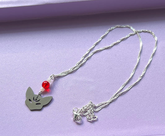 Edelstahl Kette mit Anhänger Kitsune Shinju Silber mit Perlen