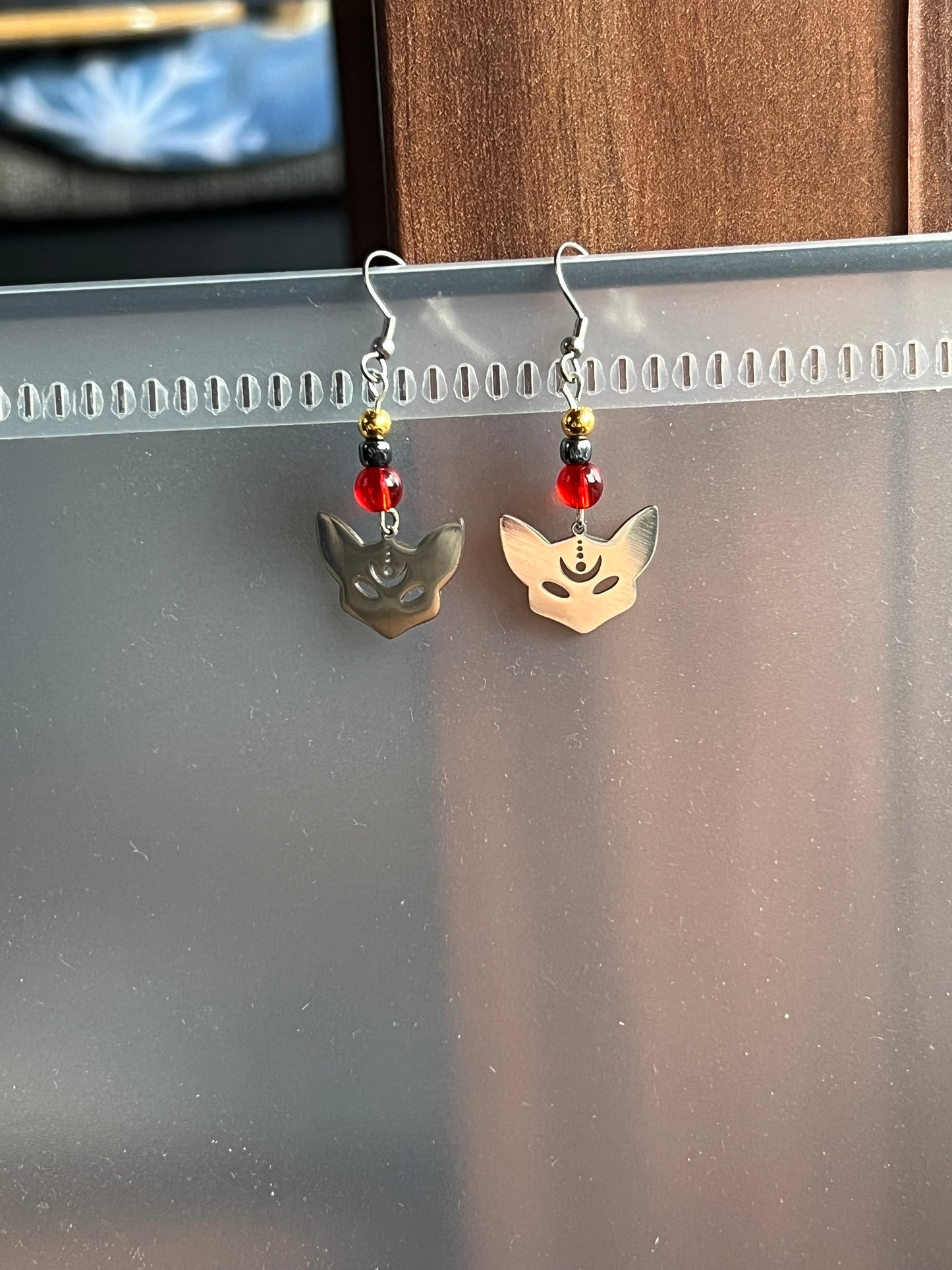 Edelstahl Ohrringe Kitsune Shinju Silber mit Perlen