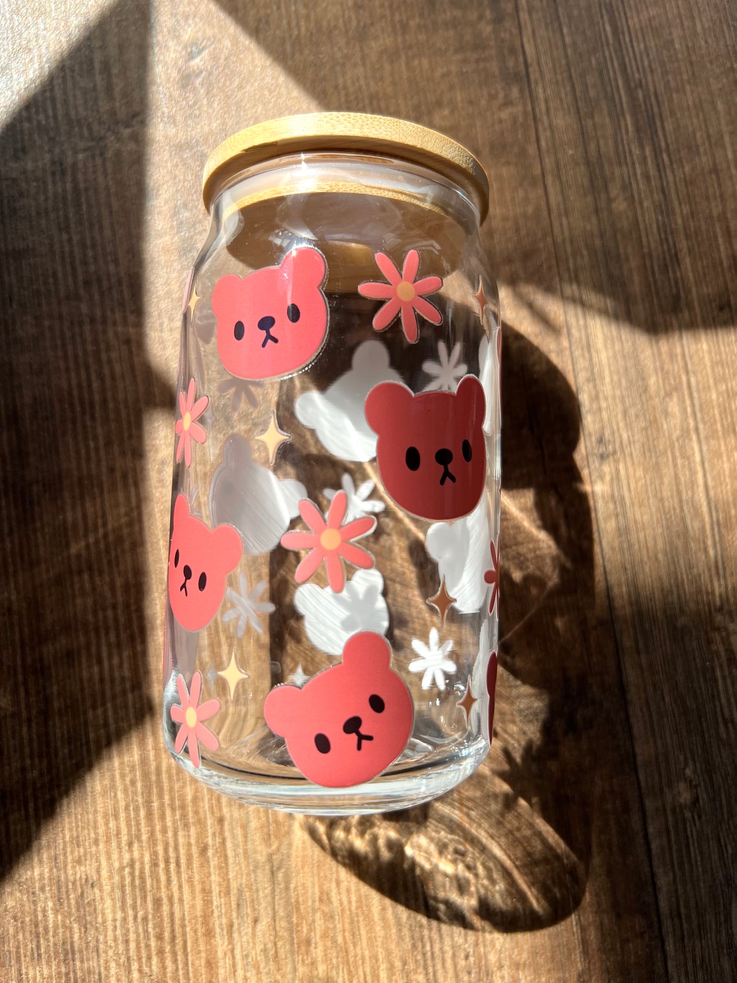 Nachhaltiges Trinkglas 500ml mit Strohhalm & Bär Motiv
