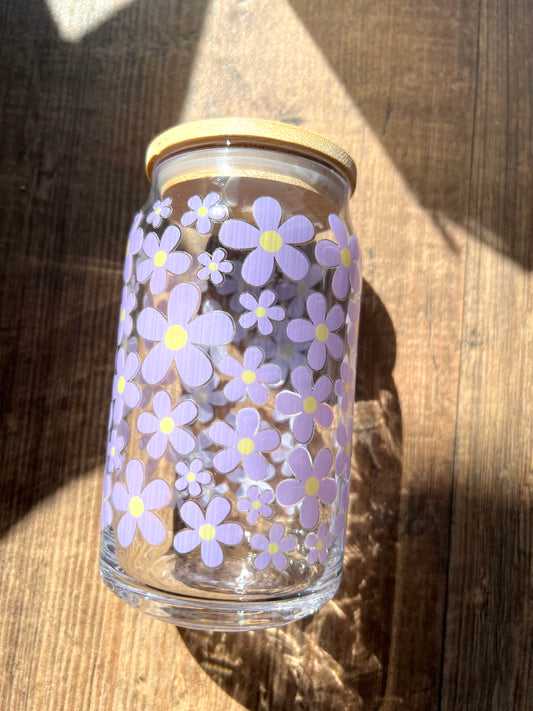 B Ware Nachhaltiges Trinkglas 500ml mit Strohhalm & Blumen Motiv