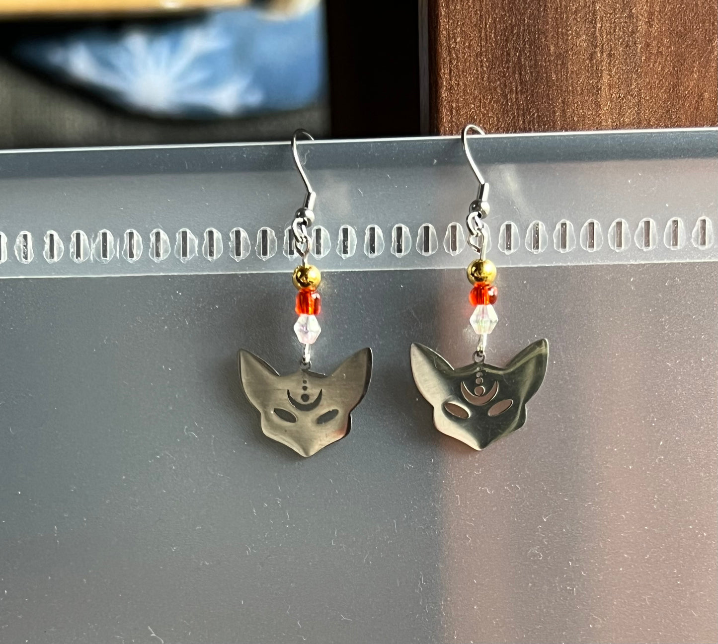 Edelstahl Ohrringe Kitsune Shinju Silber
