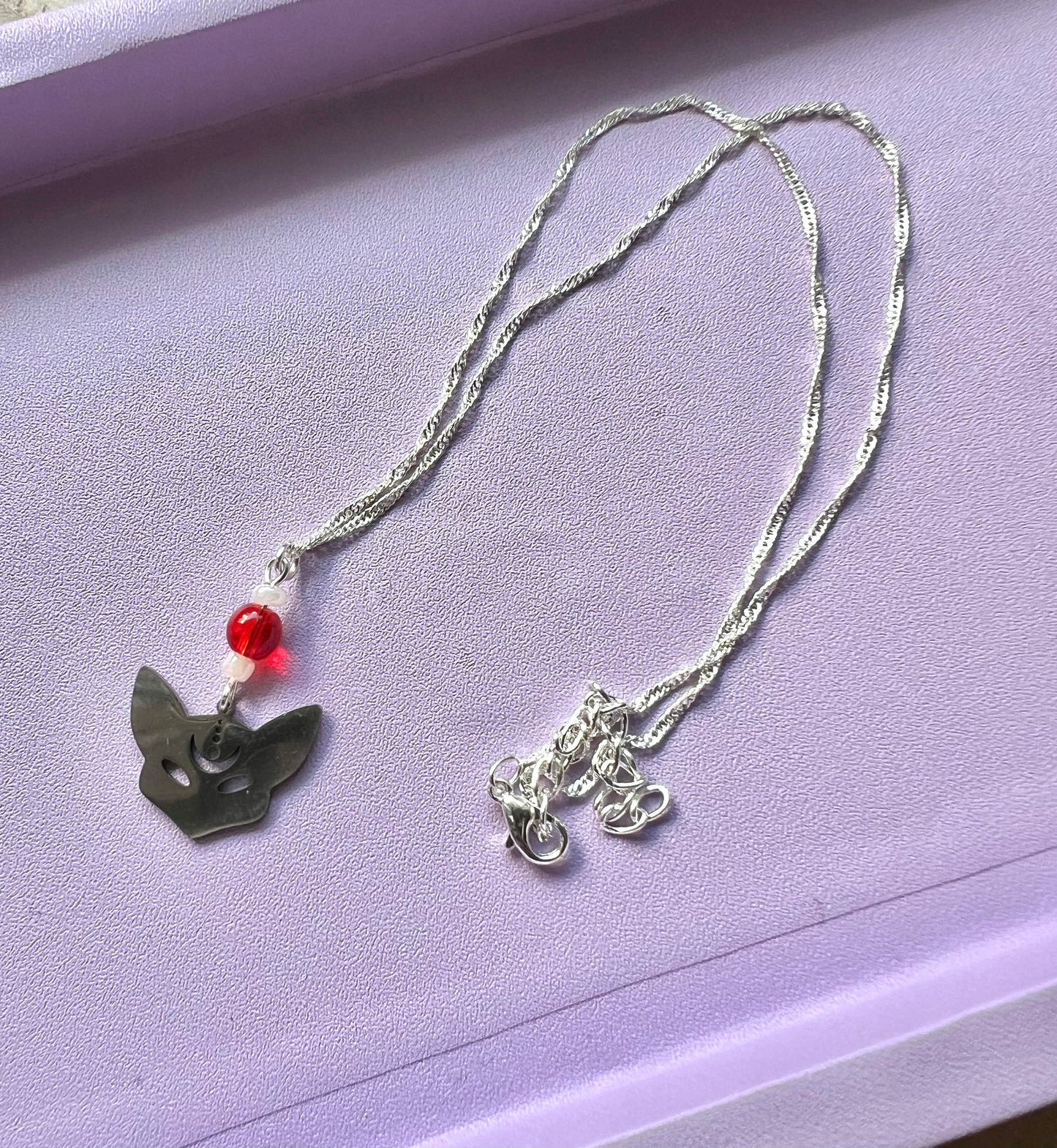 Edelstahl Kette mit Anhänger Kitsune Shinju Silber mit Perlen