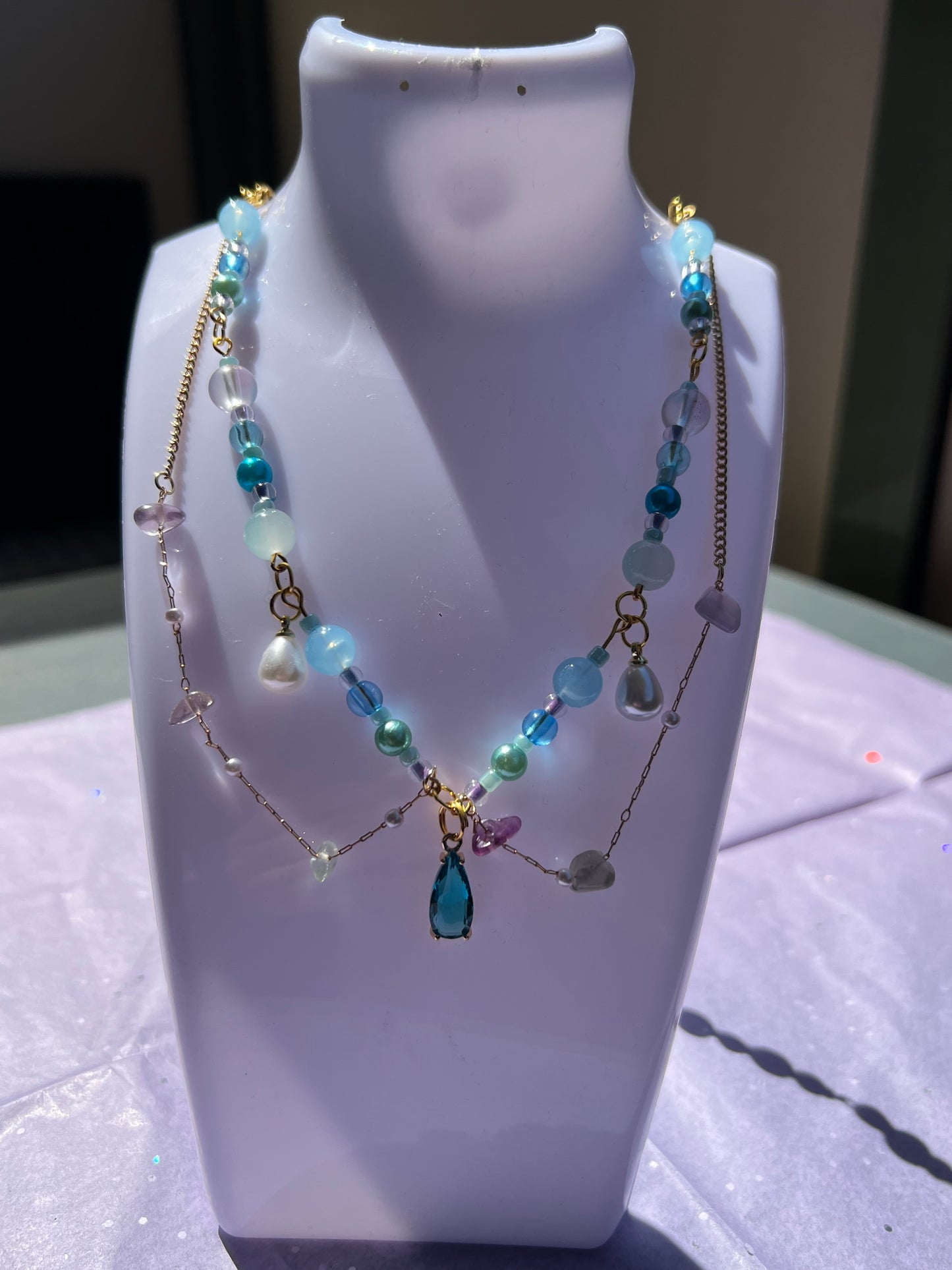 Mermaidcore-Kette „Seaglass Soul“ – mit Perlen & Glas Anhänger
