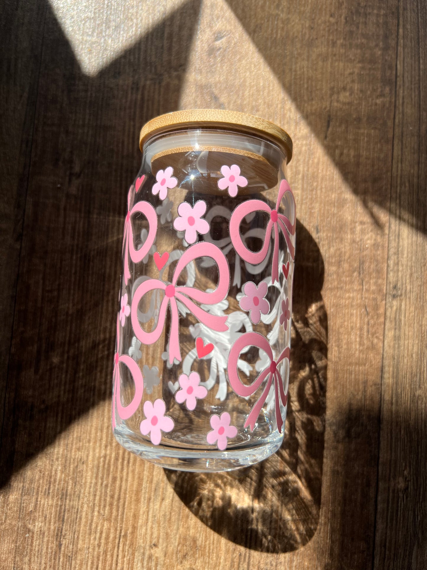 Nachhaltiges Trinkglas 500ml mit Strohhalm & Schleifen Motiv
