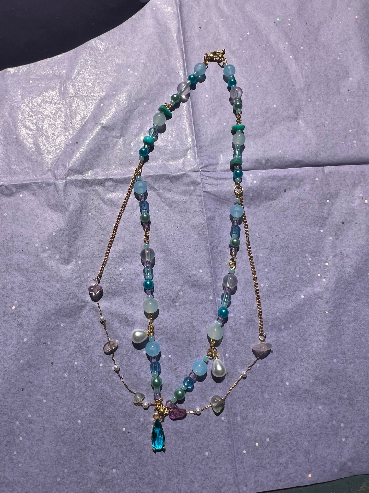 Mermaidcore-Kette „Seaglass Soul“ – mit Perlen & Glas Anhänger