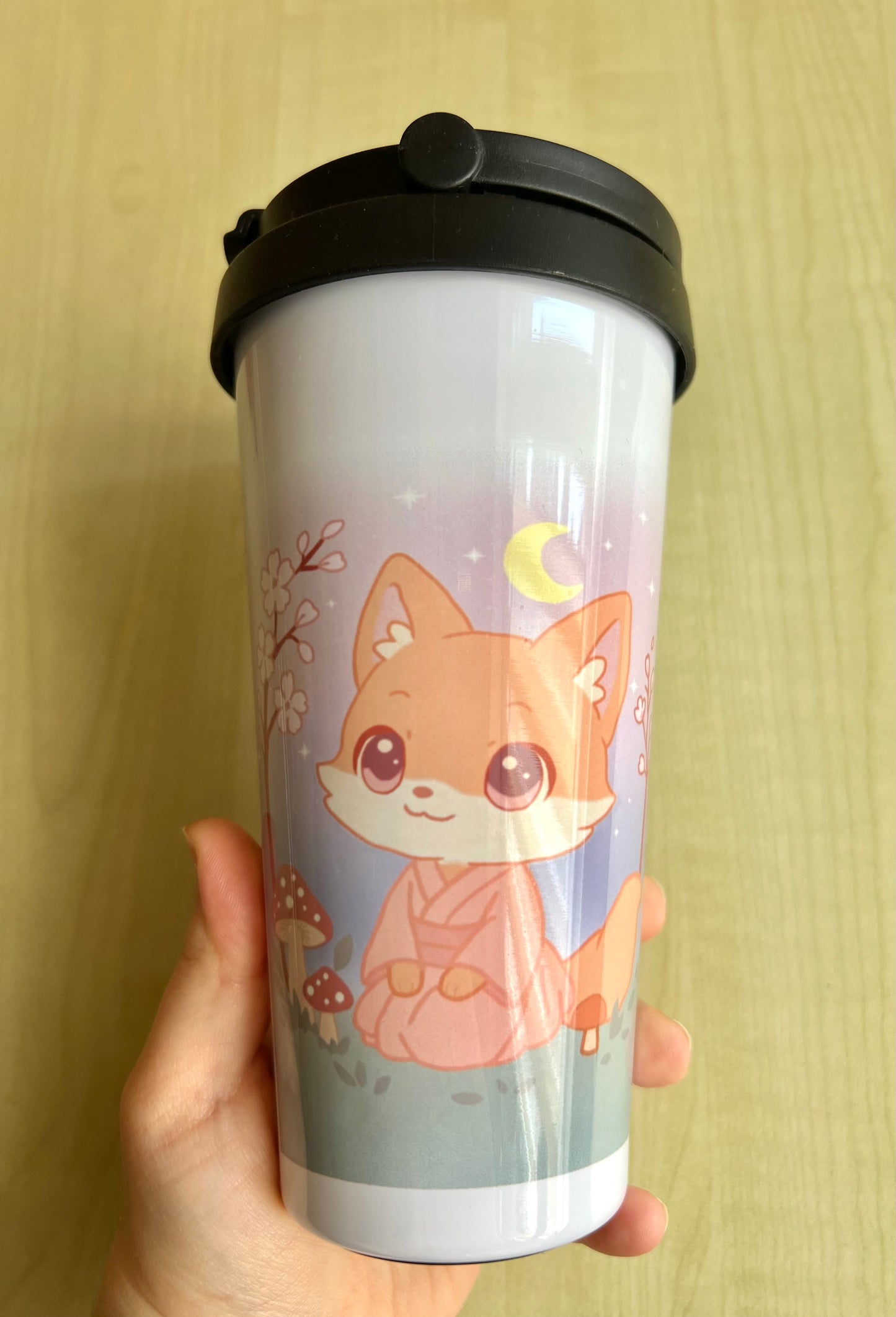 Reisebecher Edelstahl Fuchs unterm Mond