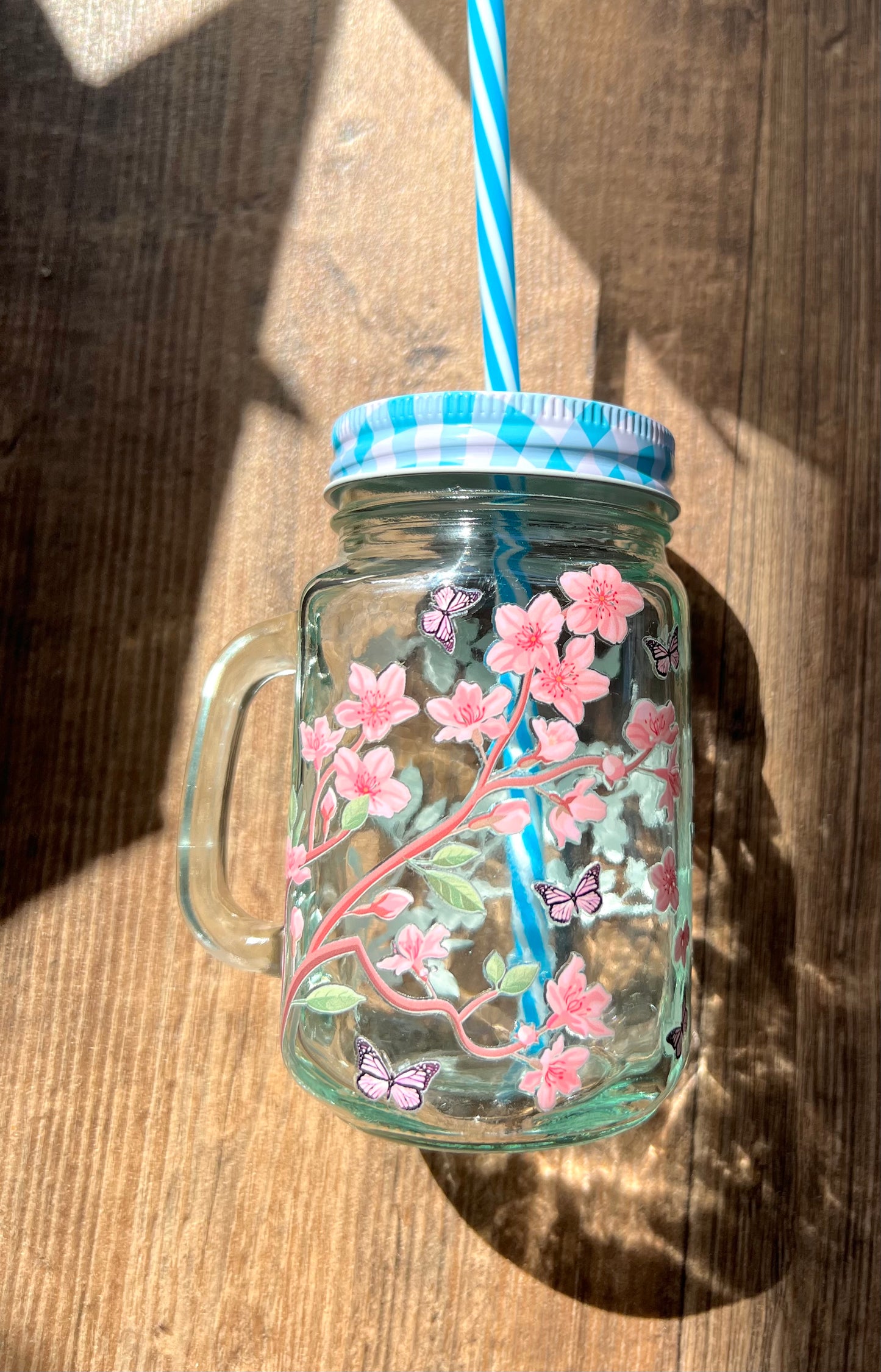 Nachhaltiges Trinkglas 450ml mit Mehrweg-Strohhalm & Kirschblüten