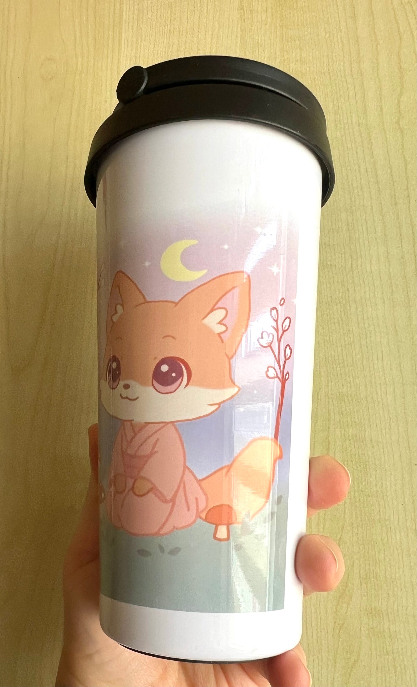 Reisebecher Edelstahl Fuchs unterm Mond